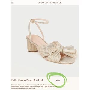 Loeffler Randall Dahlia Platinum Pleated Bow Heel Size 7 Open Toe Bridal Formal